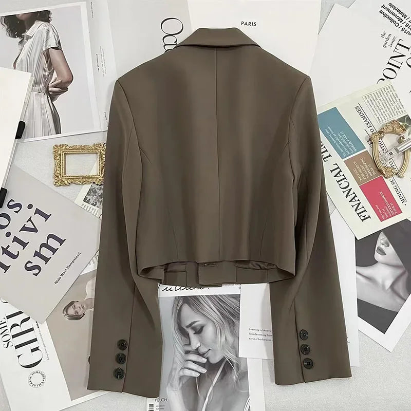 Blazer Corto de Solapa para Mujer | Chaqueta de Traje Crop con un Botón