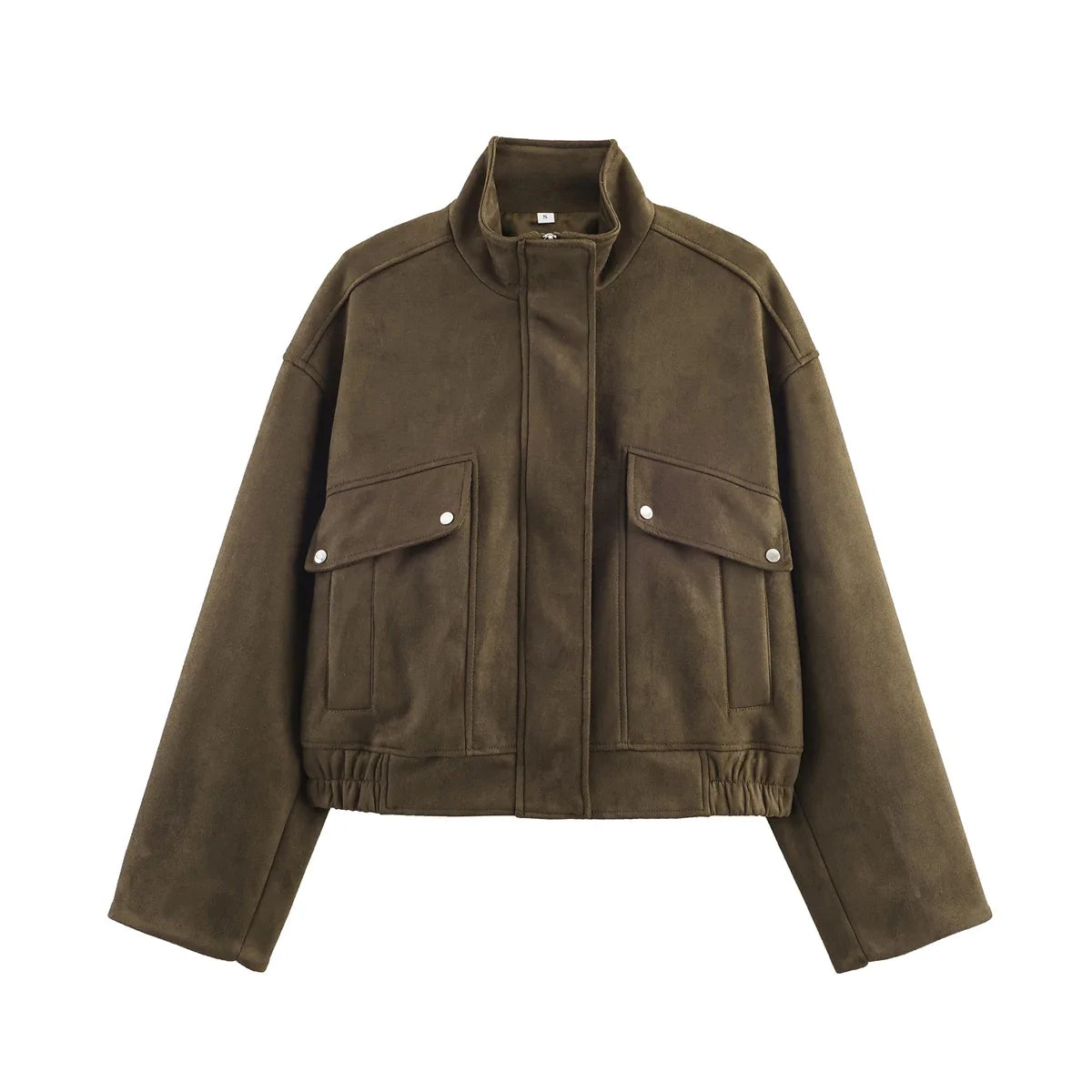 Cazadora de Antelina para Mujer | Chaqueta Efecto Ante con Cuello Alto y Bolsillos