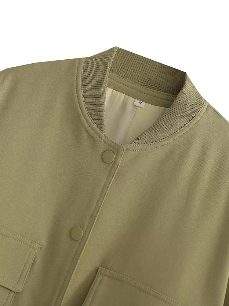 Chaqueta Bomber para Mujer | Cazadora Corta con Bolsillos de Solapa