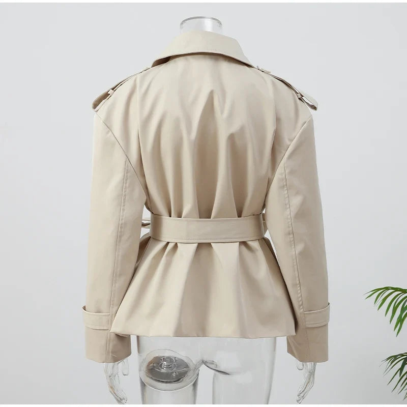 Gabardina Cruzada Corta para Mujer | Chaquetón de Entretiempo con Cordón