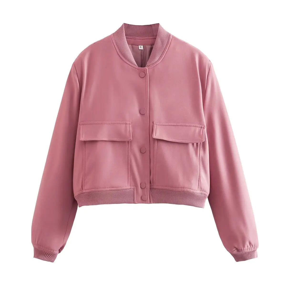 Chaqueta Bomber para Mujer | Cazadora Corta con Bolsillos de Solapa