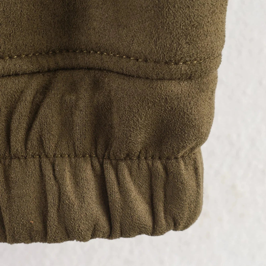 Cazadora de Antelina para Mujer | Chaqueta Efecto Ante con Cuello Alto y Bolsillos