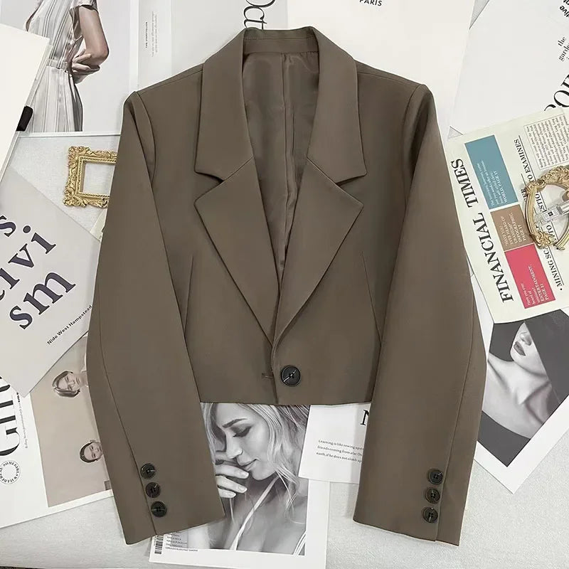Blazer Corto de Solapa para Mujer | Chaqueta de Traje Crop con un Botón