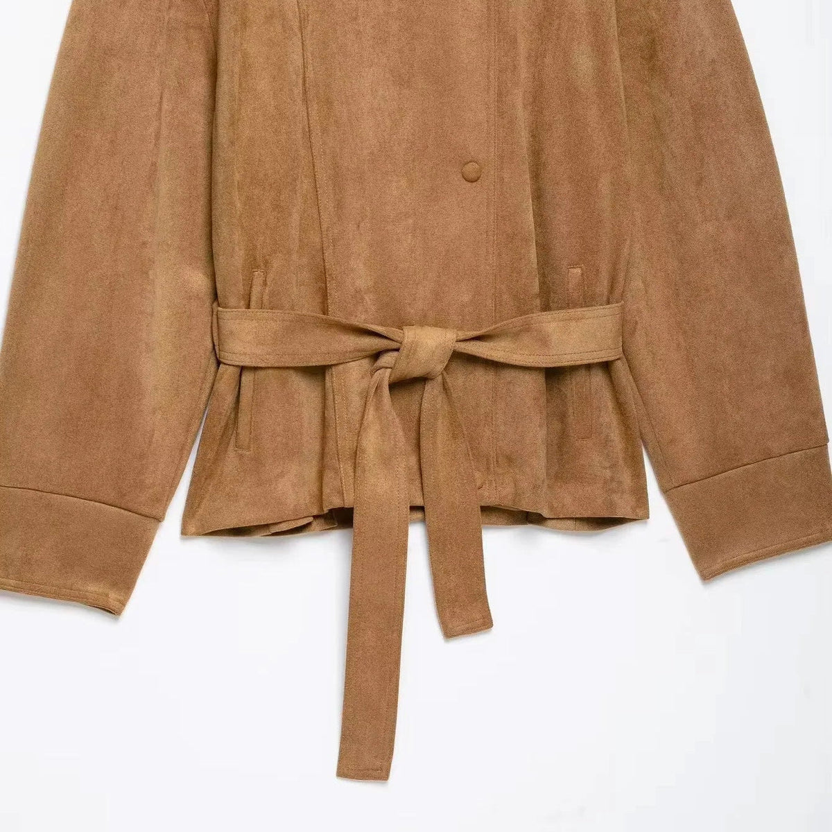 Chaqueta de Antelina para Mujer | Chaqueta Efecto Ante con Cuello Alto y Cinturón