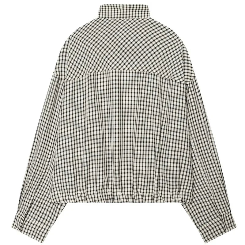 Chaqueta Bomber de Cuadros para Mujer | Oversize Crop de Manga Larga