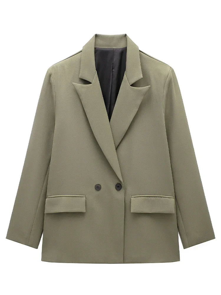 Blazer Cruzado Oversize para Mujer | Americana Holgada con Bolsillos de Tapeta