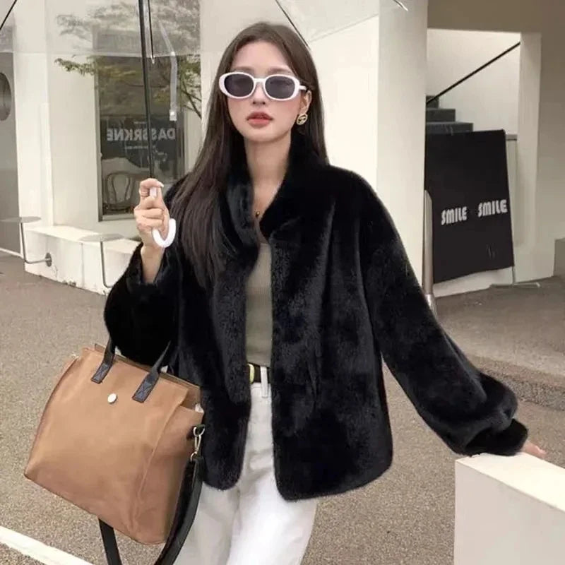 Abrigo de Pelo Corto para Mujer | Chaqueta de Pelo Sintético Efecto Visón