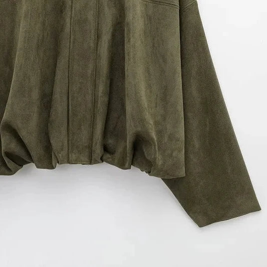 Chaqueta Bomber de Ante Sintético para Mujer | Oversize con Cuello Solapa