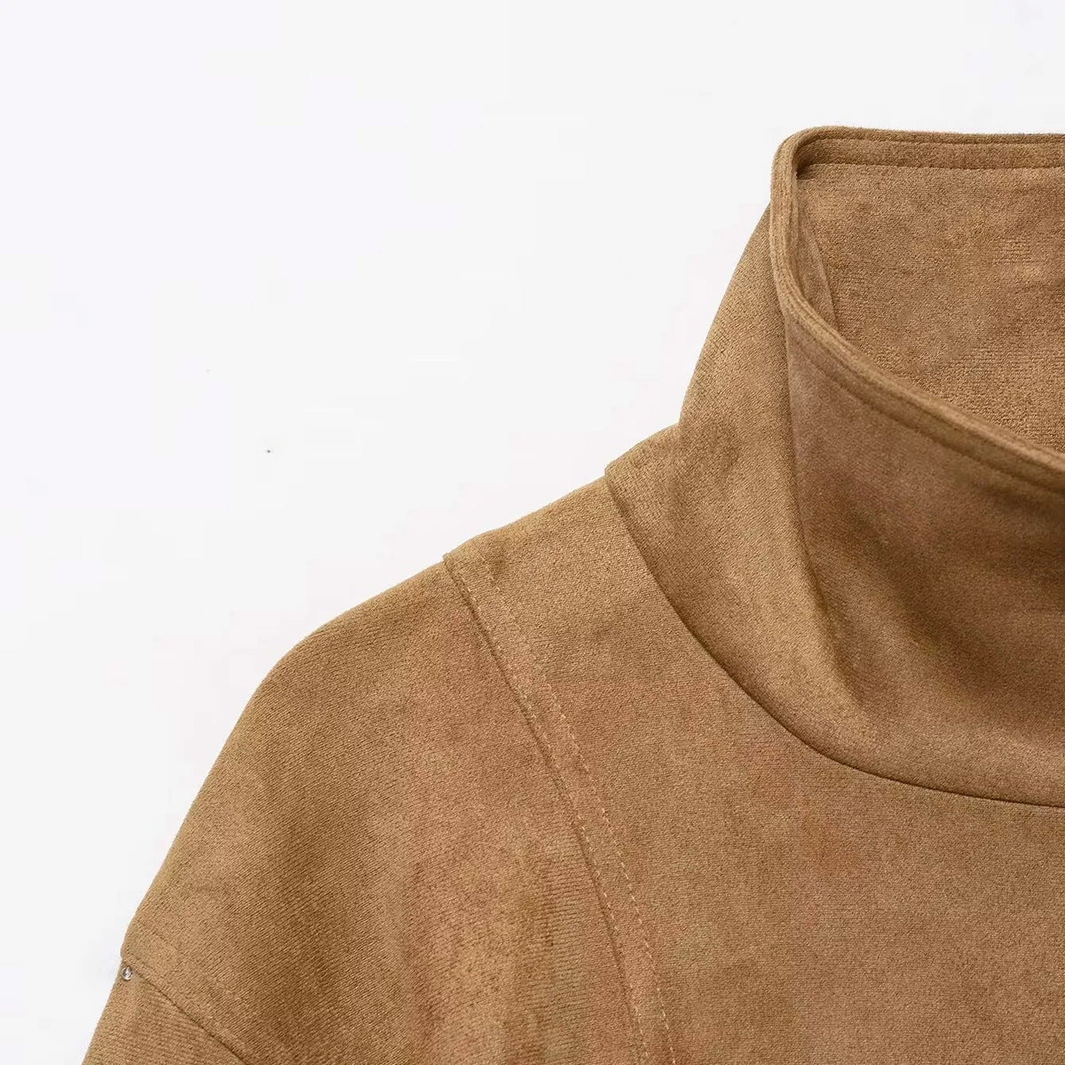 Chaqueta de Antelina para Mujer | Chaqueta Efecto Ante con Cuello Alto y Cinturón