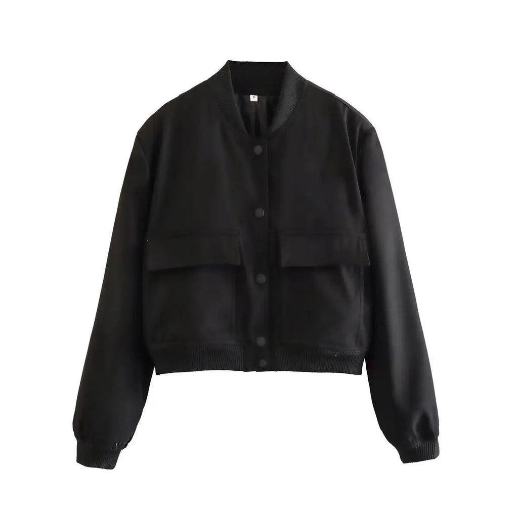Chaqueta Bomber para Mujer | Cazadora Corta con Bolsillos de Solapa