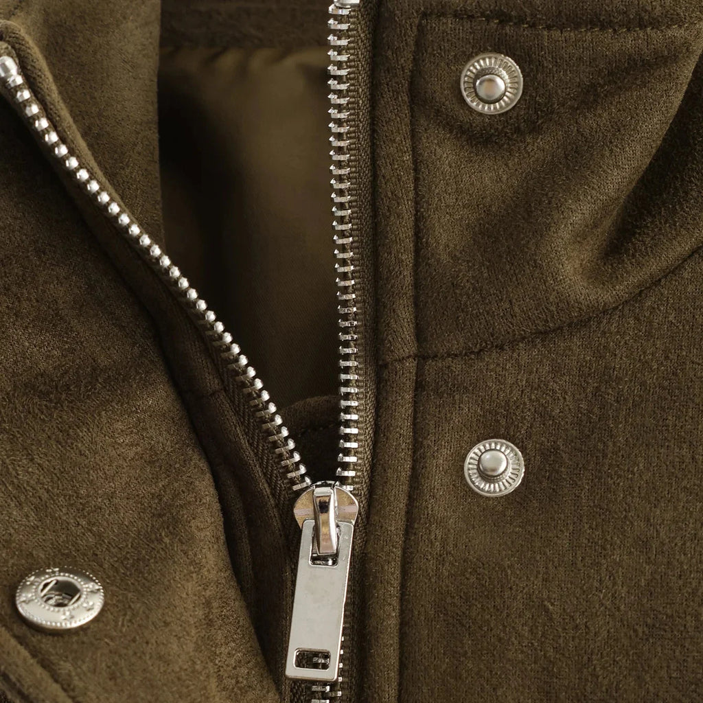 Cazadora de Antelina para Mujer | Chaqueta Efecto Ante con Cuello Alto y Bolsillos