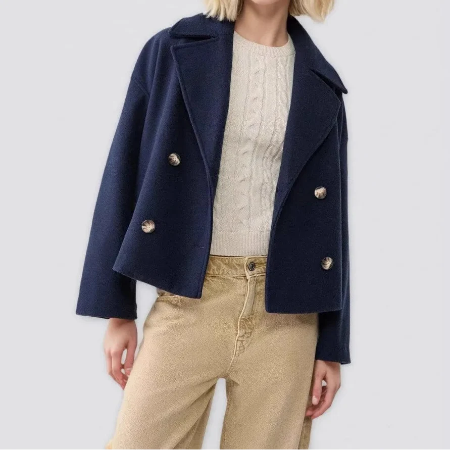 Abrigo Corto Cruzado para Mujer | Chaquetón Efecto Paño con Solapa Ancha