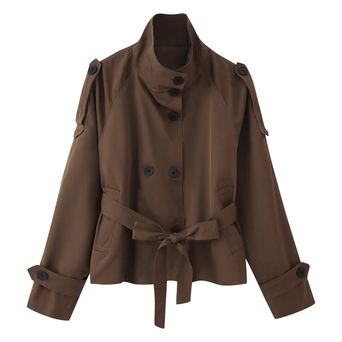 Gabardina Corta para Mujer | Trench Cruzado con Cuello Alto y Cinturón