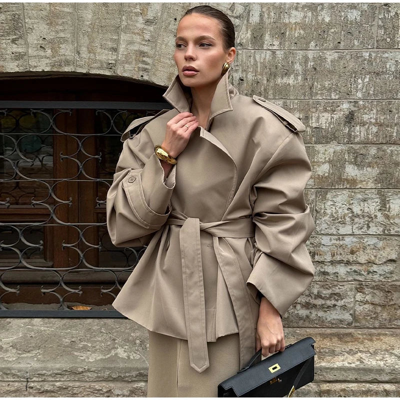 Gabardina Cruzada Corta para Mujer | Chaquetón de Entretiempo con Cordón