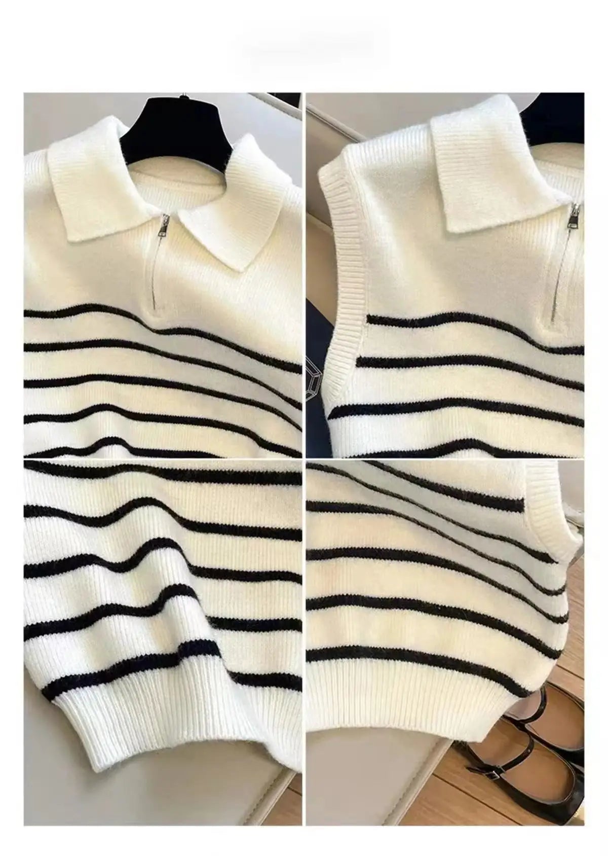 Chaleco de Punto a Rayas para Mujer | Cuello Solapa