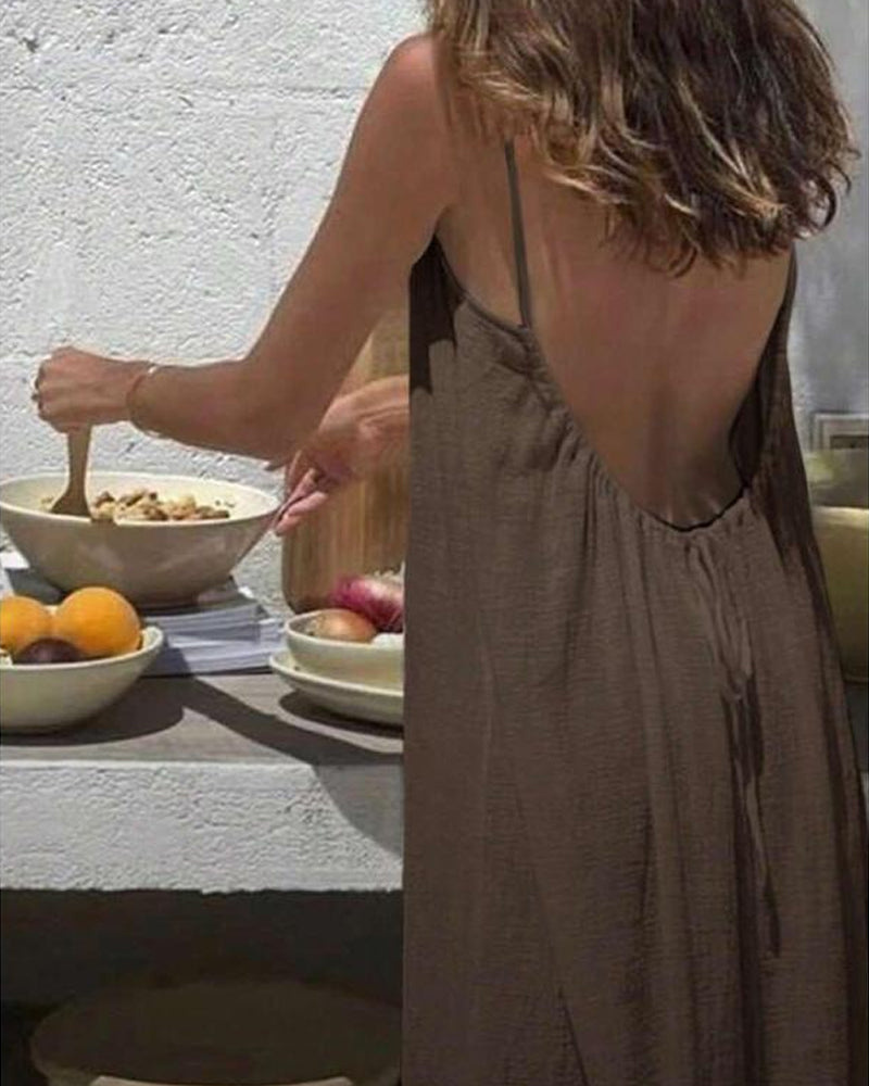 Vestido Maxi Fluido de Tirantes con Espalda Abierta - Aura Barcelona