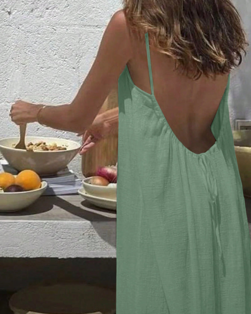 Vestido Maxi Fluido de Tirantes con Espalda Abierta - Aura Barcelona