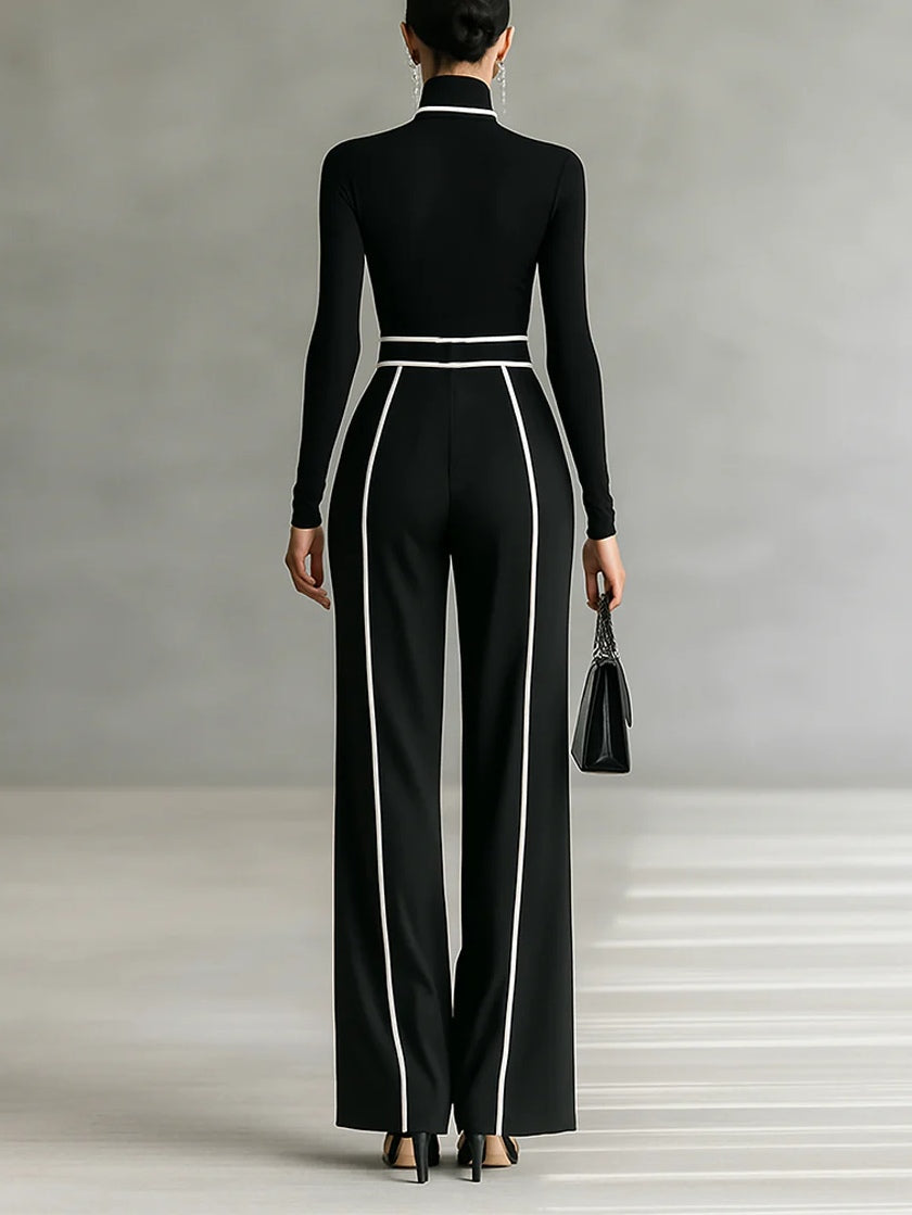 Emma | Conjunto Elegante de Cuello Alto y Pantalón Ancho