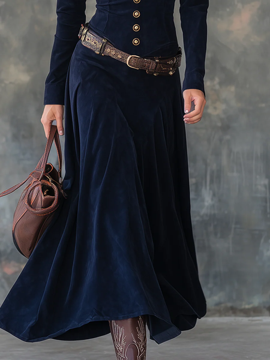 Greta | Vestido Maxi de Ante con Botonadura