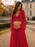 Conjunto Premamá Maxi 2 en 1 Fruncido con Escote V y Encaje