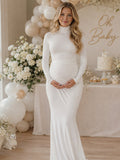 Vestido Premamá Maxi de Cuello Alto Fruncido para Baby Shower