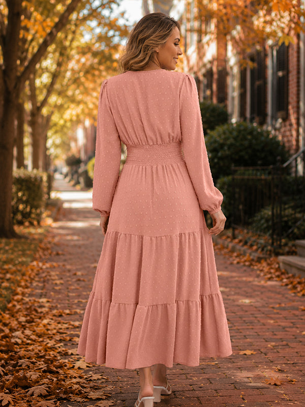 Vestido Premamá Midi Elegante con Volantes y Nido de Abeja para Sesión de Fotos