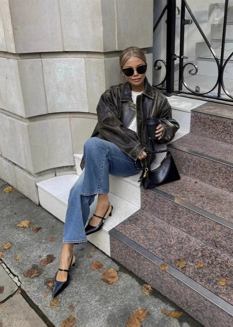 Bomber Oversize de Mujer con Acabado Desgastado