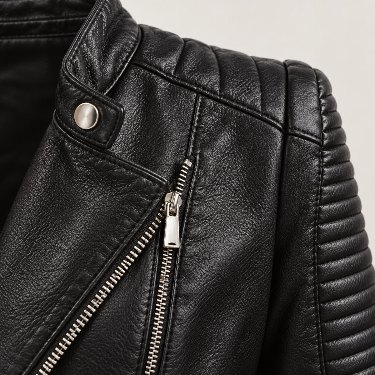 Cazadora Biker de Polipiel para Mujer | Chaqueta Moto Negra de Entretiempo