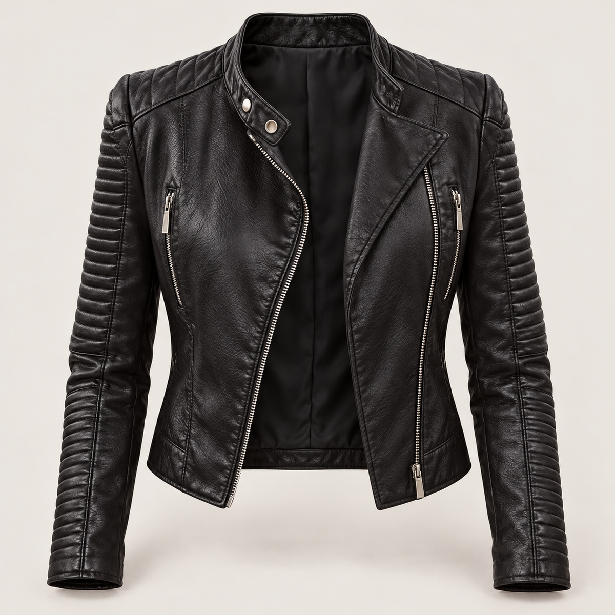 Cazadora Biker de Polipiel para Mujer | Chaqueta Moto Negra de Entretiempo