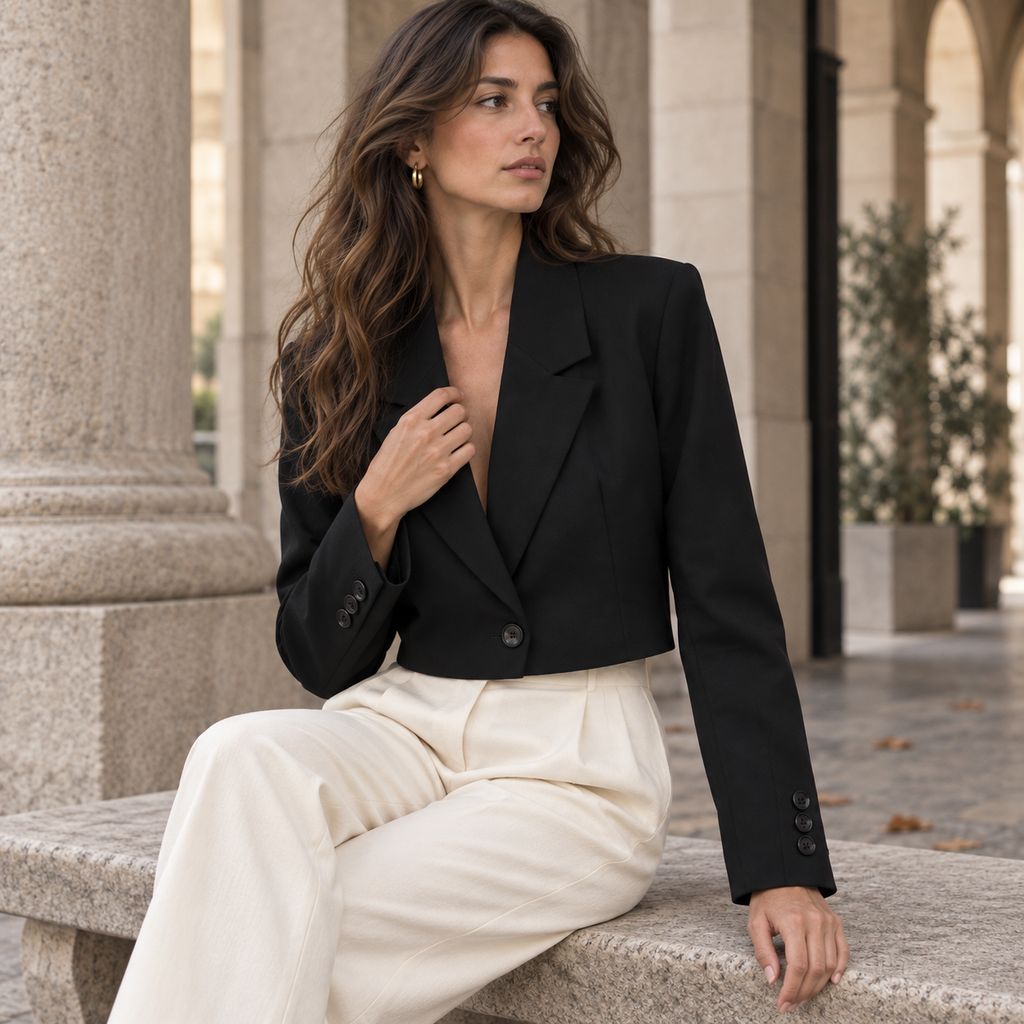 Blazer Corto de Solapa para Mujer | Chaqueta de Traje Crop con un Botón