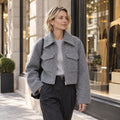 Chaqueta Corta Efecto Lana para Mujer | Cazadora Bouclé con Cremallera y Bolsillos