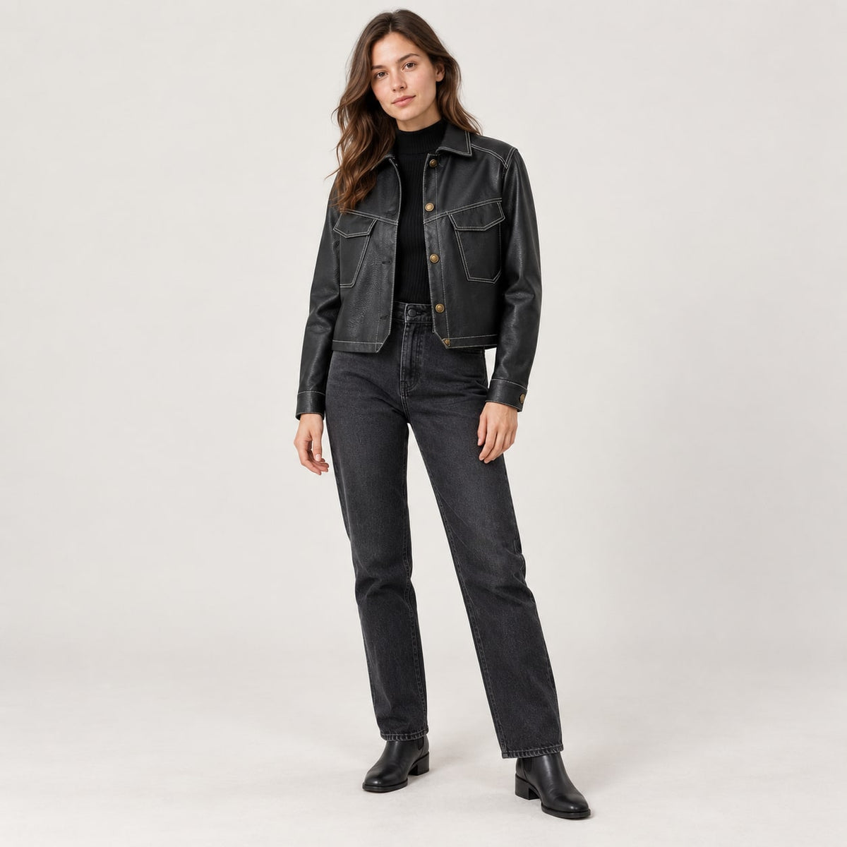 Chaqueta de Polipiel para Mujer | Cazadora Camisera con Bolsillos