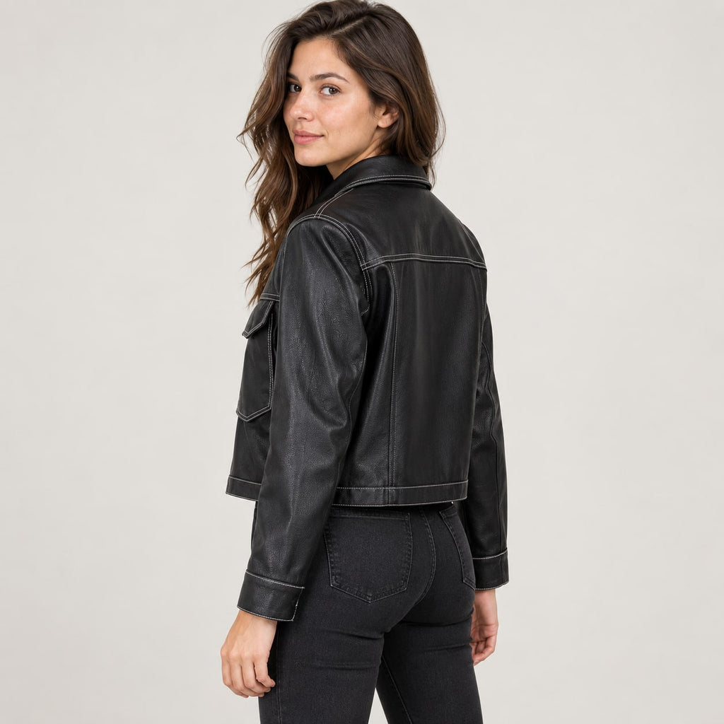 Chaqueta de Polipiel para Mujer | Cazadora Camisera con Bolsillos