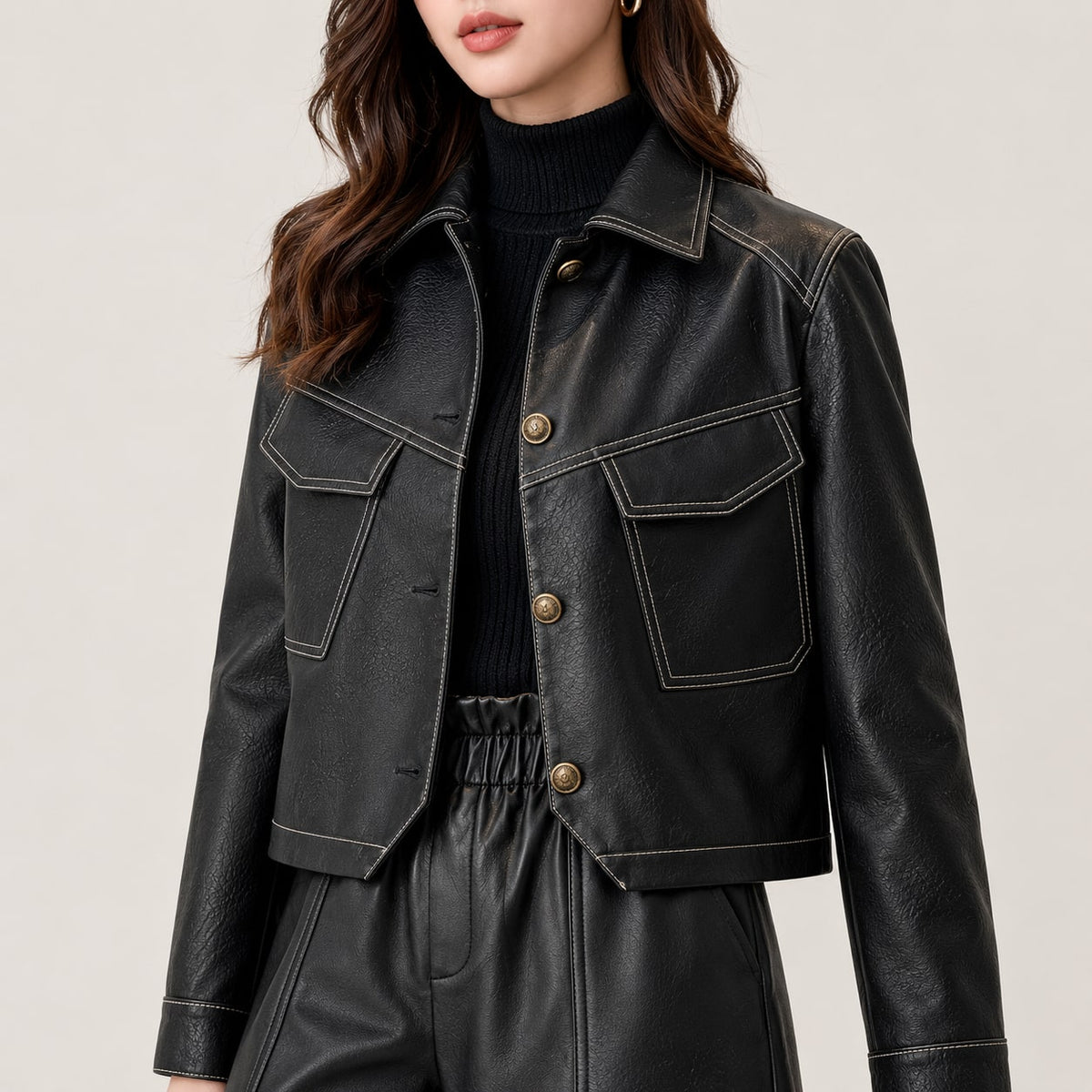 Chaqueta de Polipiel para Mujer | Cazadora Camisera con Bolsillos