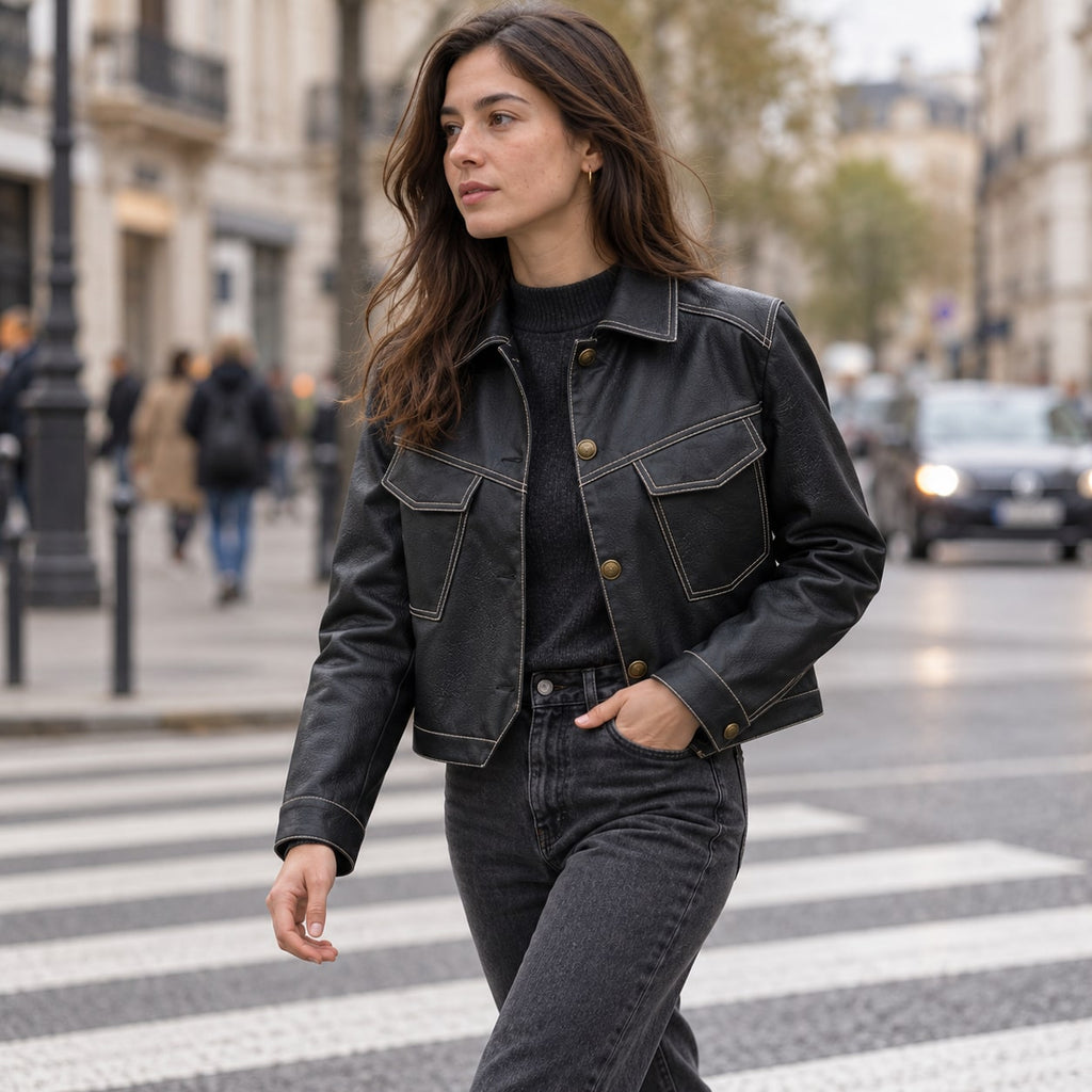 Chaqueta de Polipiel para Mujer | Cazadora Camisera con Bolsillos