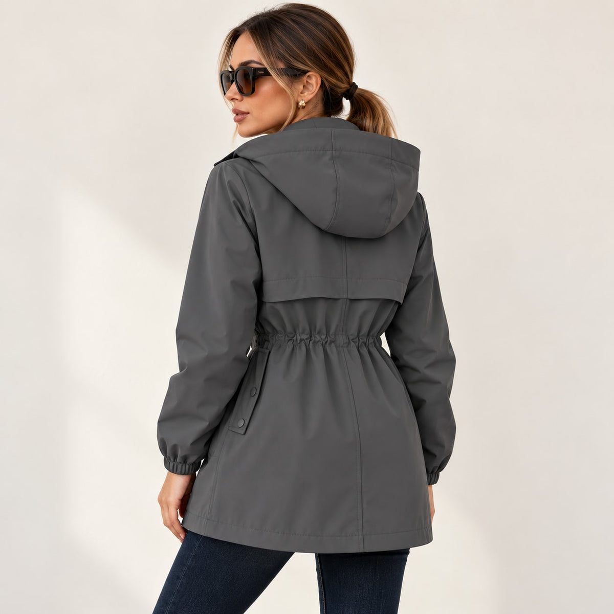 Parka con Capucha para Mujer | Chaqueta de Entretiempo con Cintura Ajustable