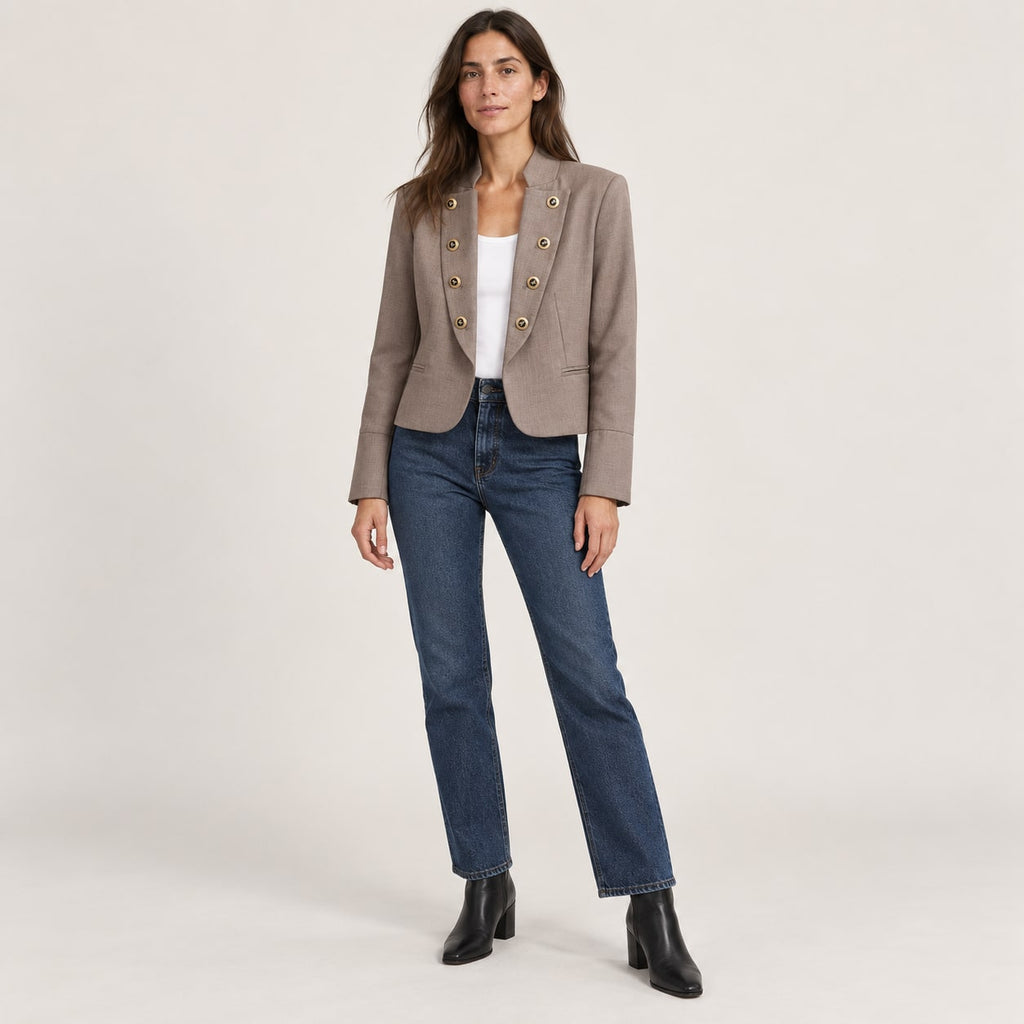 Blazer Militar para Mujer | Chaqueta Corta Entallada con Botones Dorados