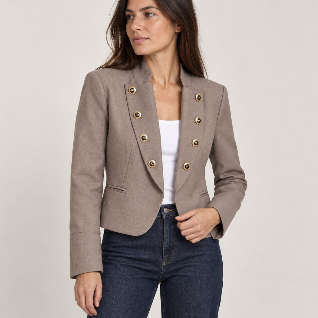 Blazer Militar para Mujer | Chaqueta Corta Entallada con Botones Dorados