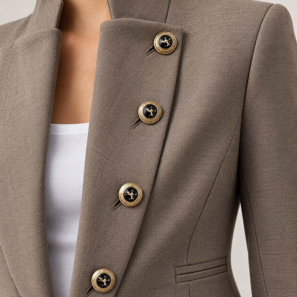 Blazer Militar para Mujer | Chaqueta Corta Entallada con Botones Dorados