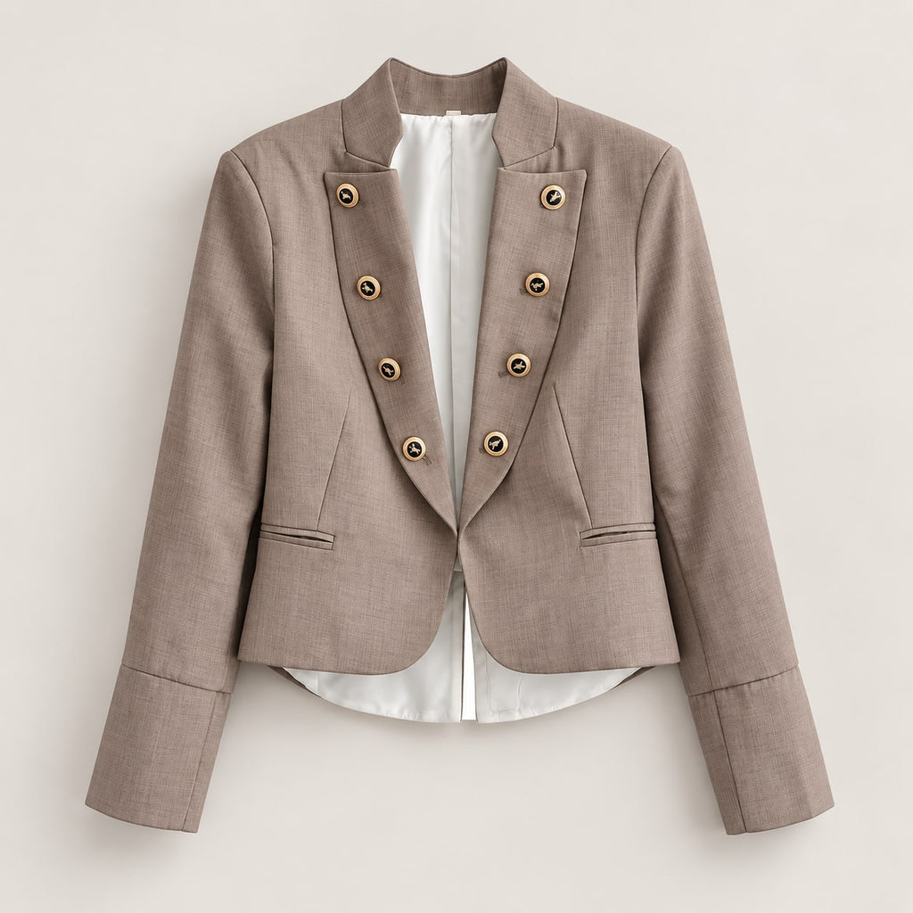 Blazer Militar para Mujer | Chaqueta Corta Entallada con Botones Dorados