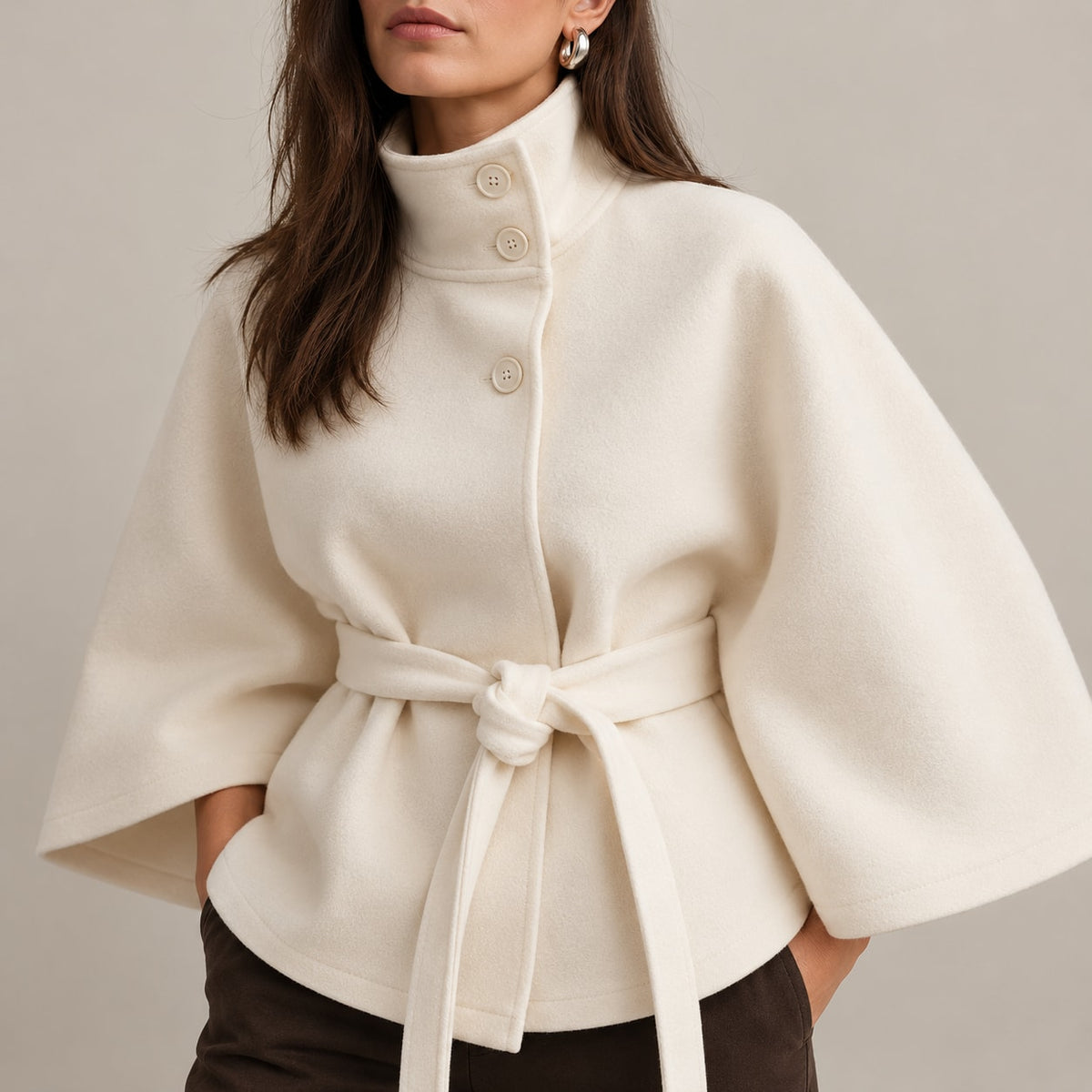 Abrigo Capa para Mujer | Capa de Paño con Cuello Alto y Cinturón