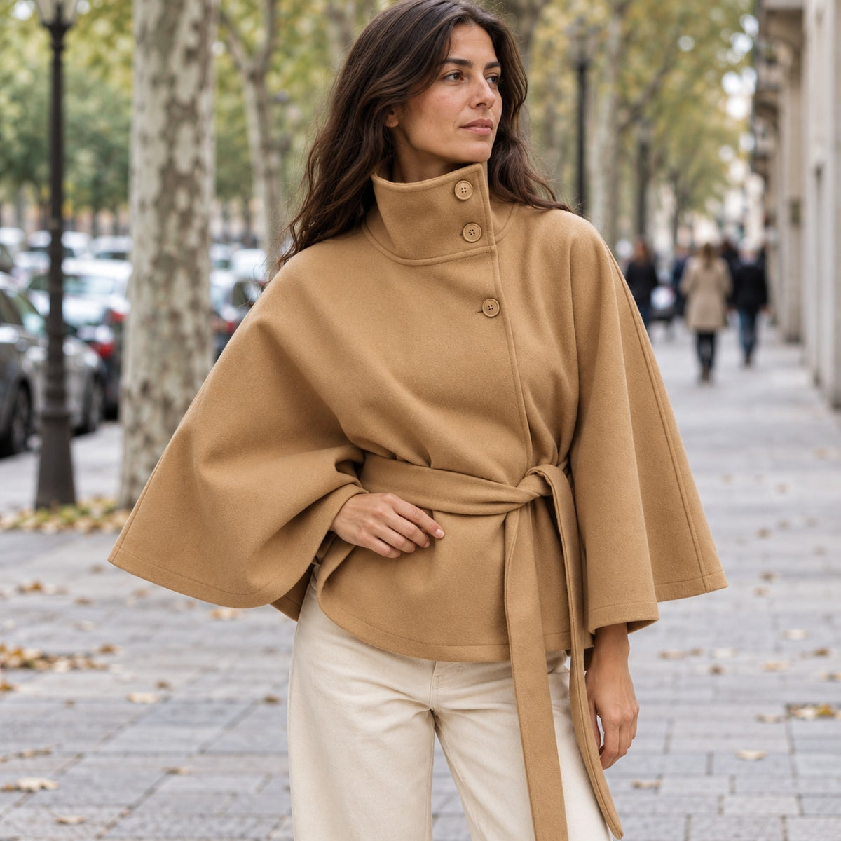 Abrigo Capa para Mujer | Capa de Paño con Cuello Alto y Cinturón
