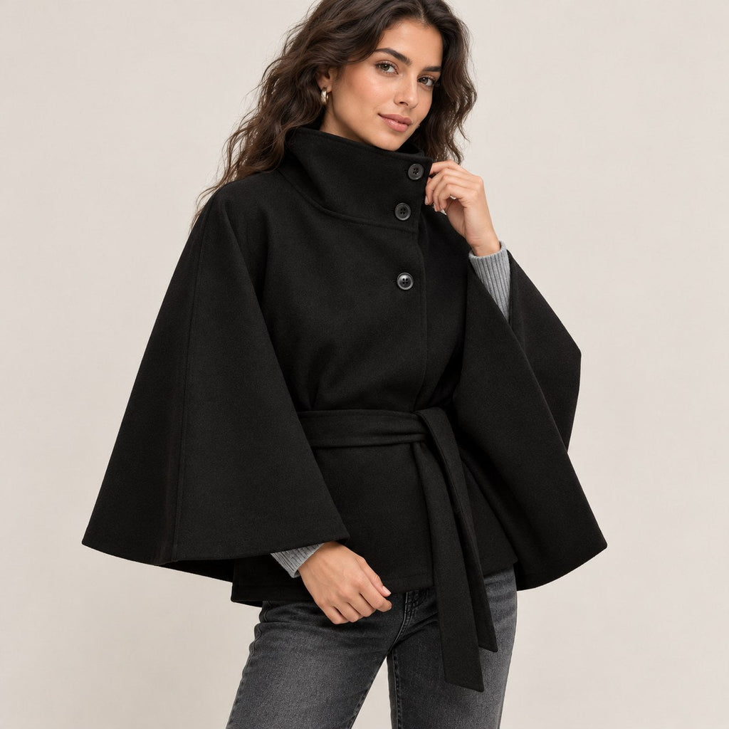 Abrigo Capa para Mujer | Capa de Paño con Cuello Alto y Cinturón