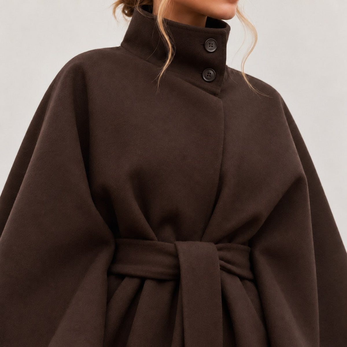 Abrigo Capa para Mujer | Capa de Paño con Cuello Alto y Cinturón