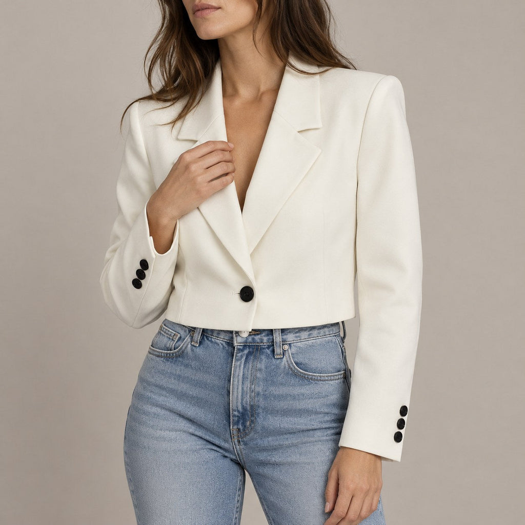 Blazer Corto de Solapa para Mujer | Chaqueta de Traje Crop con un Botón