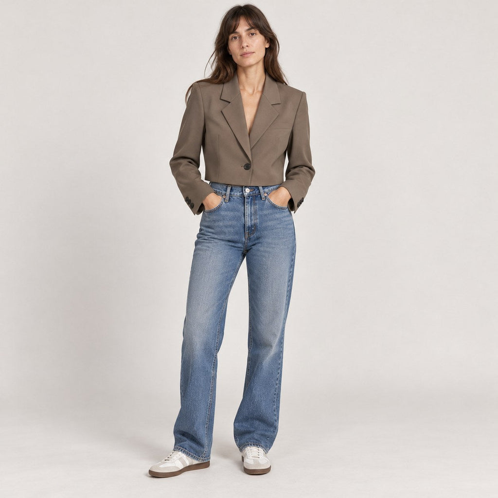 Blazer Corto de Solapa para Mujer | Chaqueta de Traje Crop con un Botón