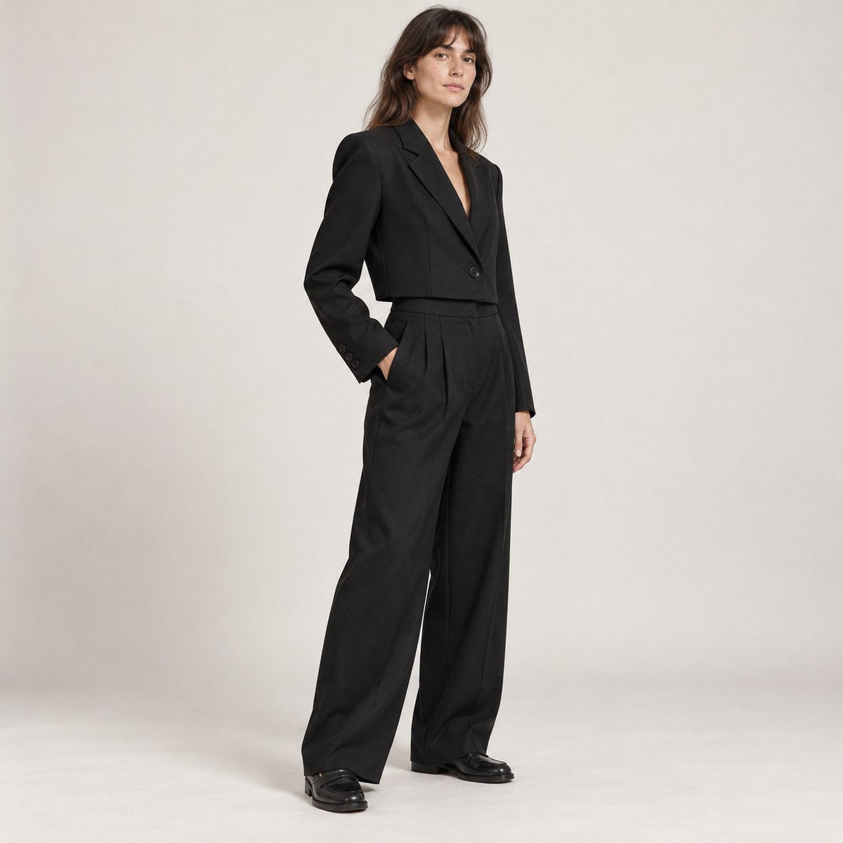 Blazer Corto de Solapa para Mujer | Chaqueta de Traje Crop con un Botón