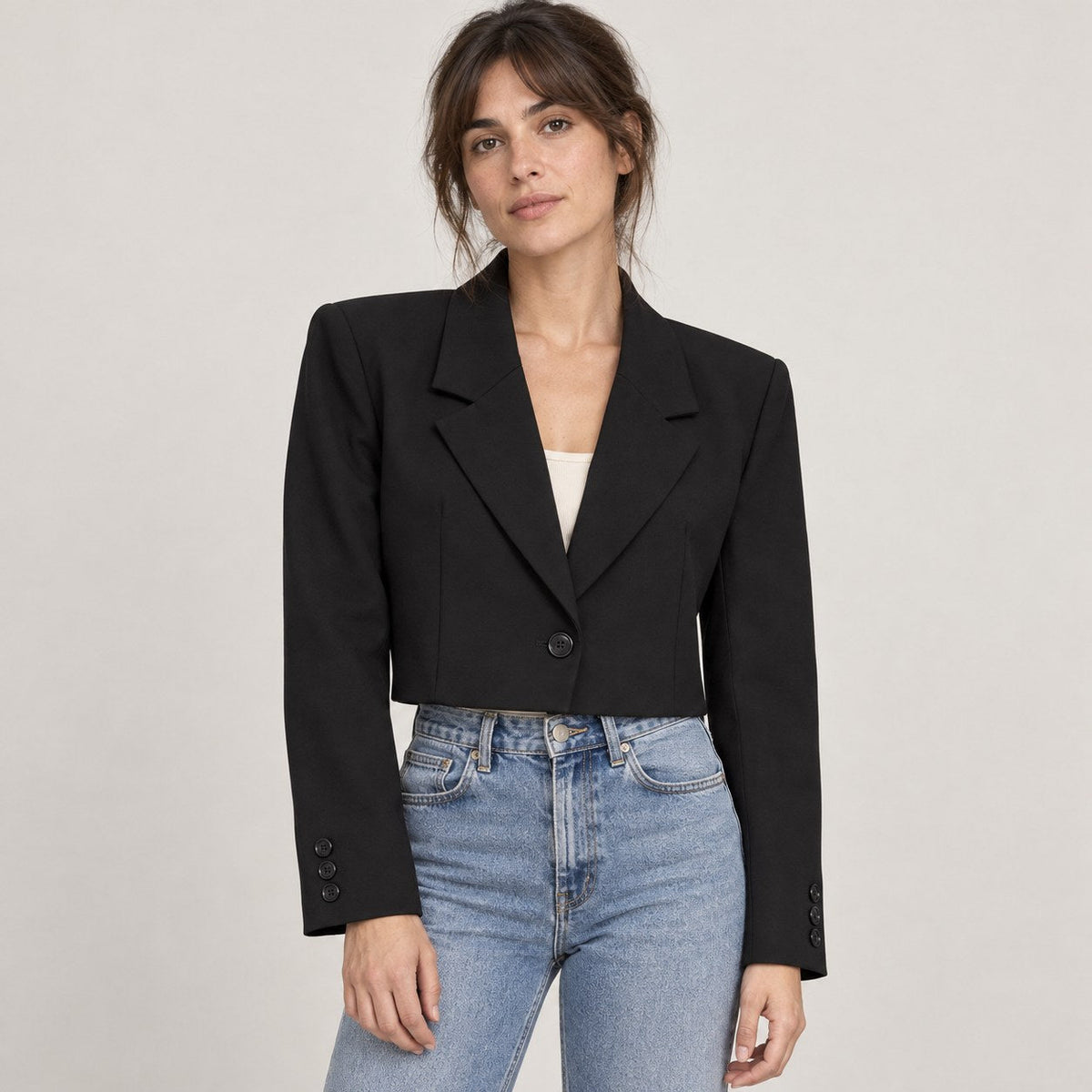 Blazer Corto de Solapa para Mujer | Chaqueta de Traje Crop con un Botón