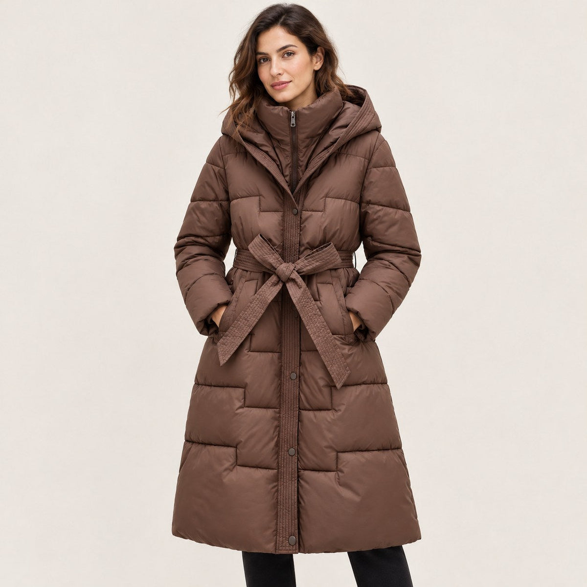 Abrigo Largo Acolchado con Capucha y Cinturón para Mujer | Cálido de Invierno