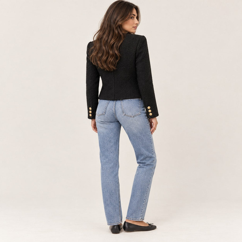 Chaqueta Tweed para Mujer | Chaqueta Corta Entallada con Botones Dorados